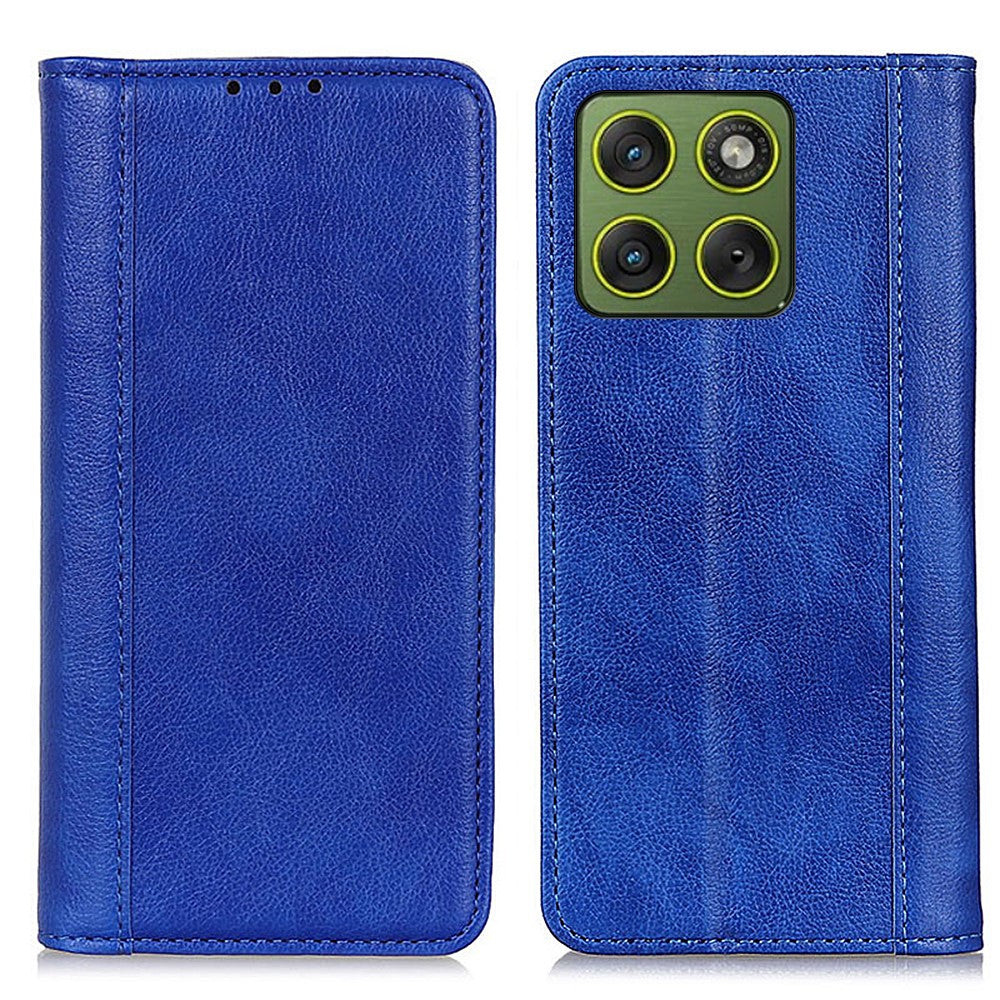 For Motorola Edge 70 5G Stand Case Split Leather Litchi Texture Wallet Phone Cover - Blue