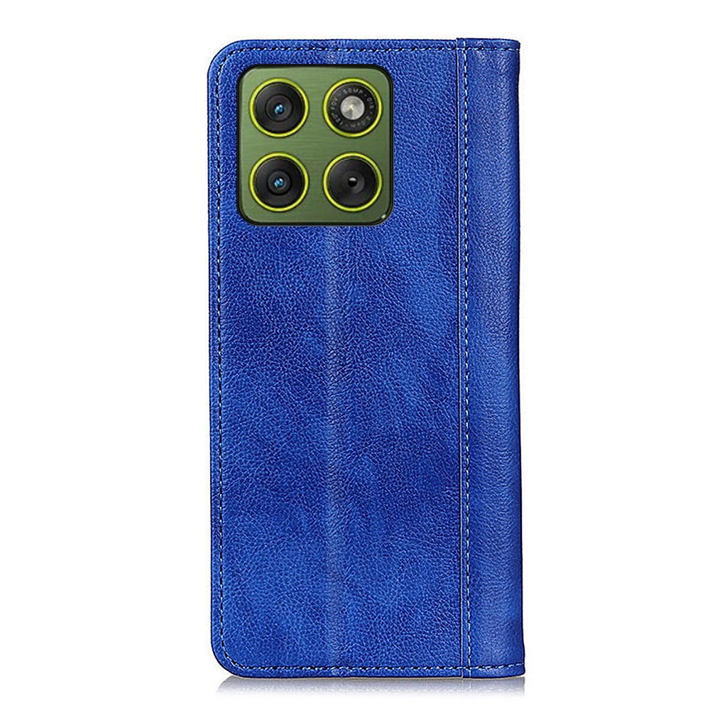For Motorola Edge 70 5G Stand Case Split Leather Litchi Texture Wallet Phone Cover - Blue