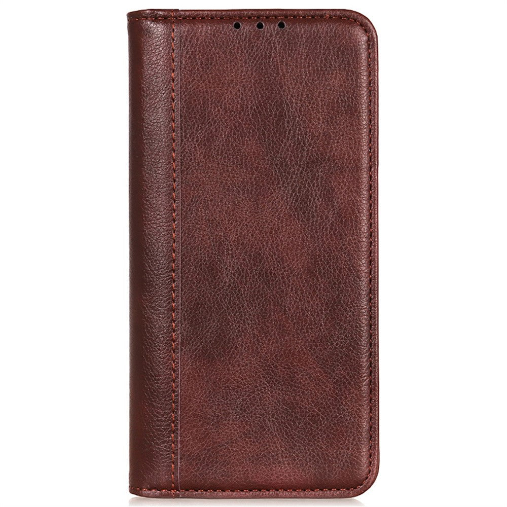 For Motorola Edge 70 5G Stand Case Split Leather Litchi Texture Wallet Phone Cover - Brown