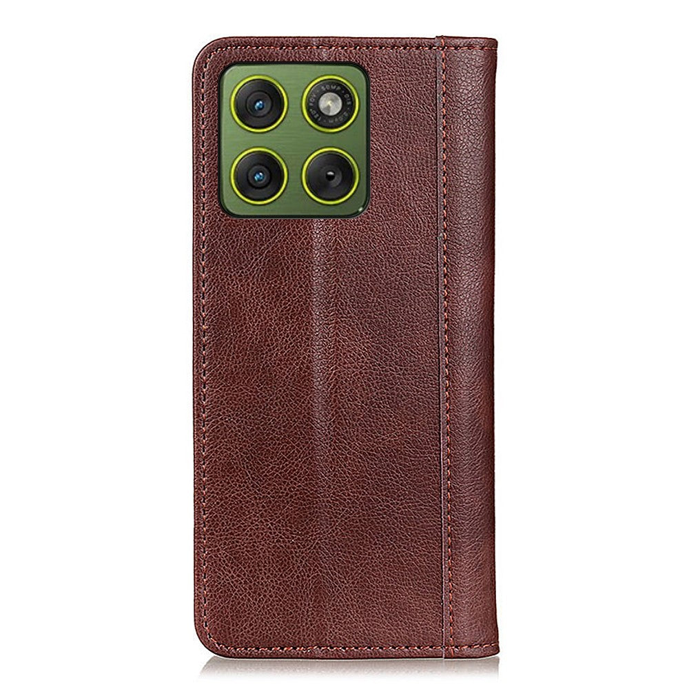 For Motorola Edge 70 5G Stand Case Split Leather Litchi Texture Wallet Phone Cover - Brown