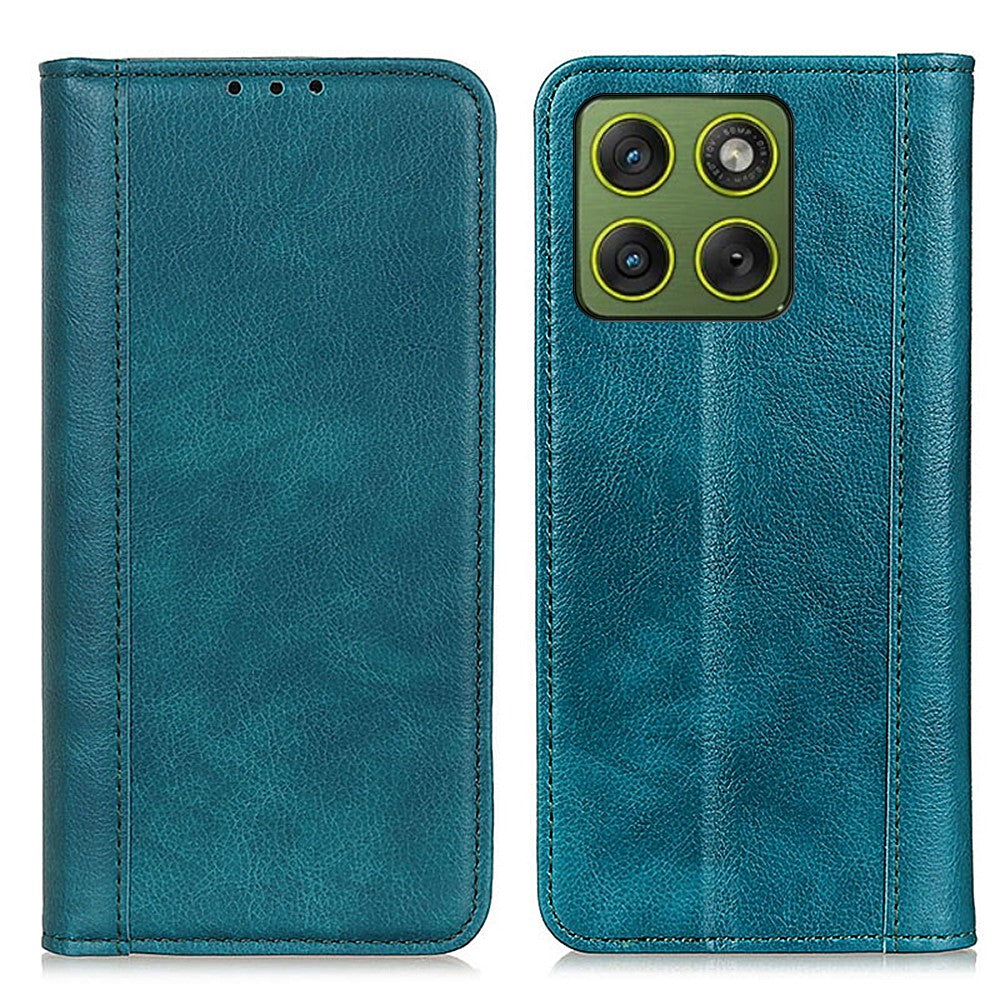 For Motorola Edge 70 5G Stand Case Split Leather Litchi Texture Wallet Phone Cover - Green