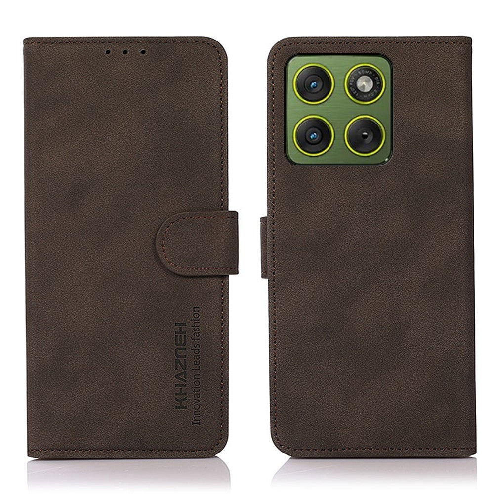 KHAZNEH For Motorola Edge 70 5G Case Anti Scratch PU Leather Wallet Stand Phone Cover - Brown