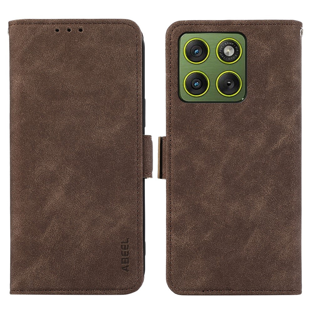 ABEEL For Motorola Edge 70 5G Case PU Leather Folio Stand View RFID Blocking Phone Cover - Brown