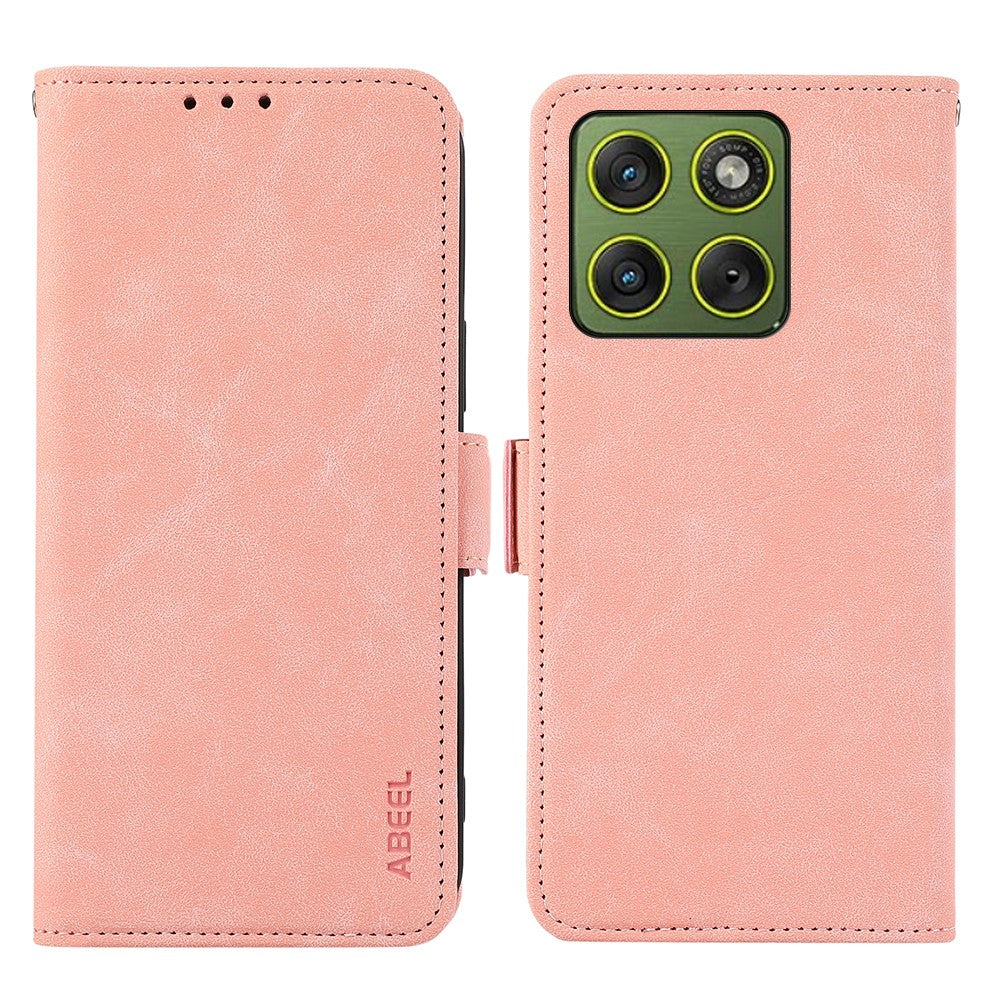 ABEEL For Motorola Edge 70 5G Case PU Leather Folio Stand View RFID Blocking Phone Cover - Pink