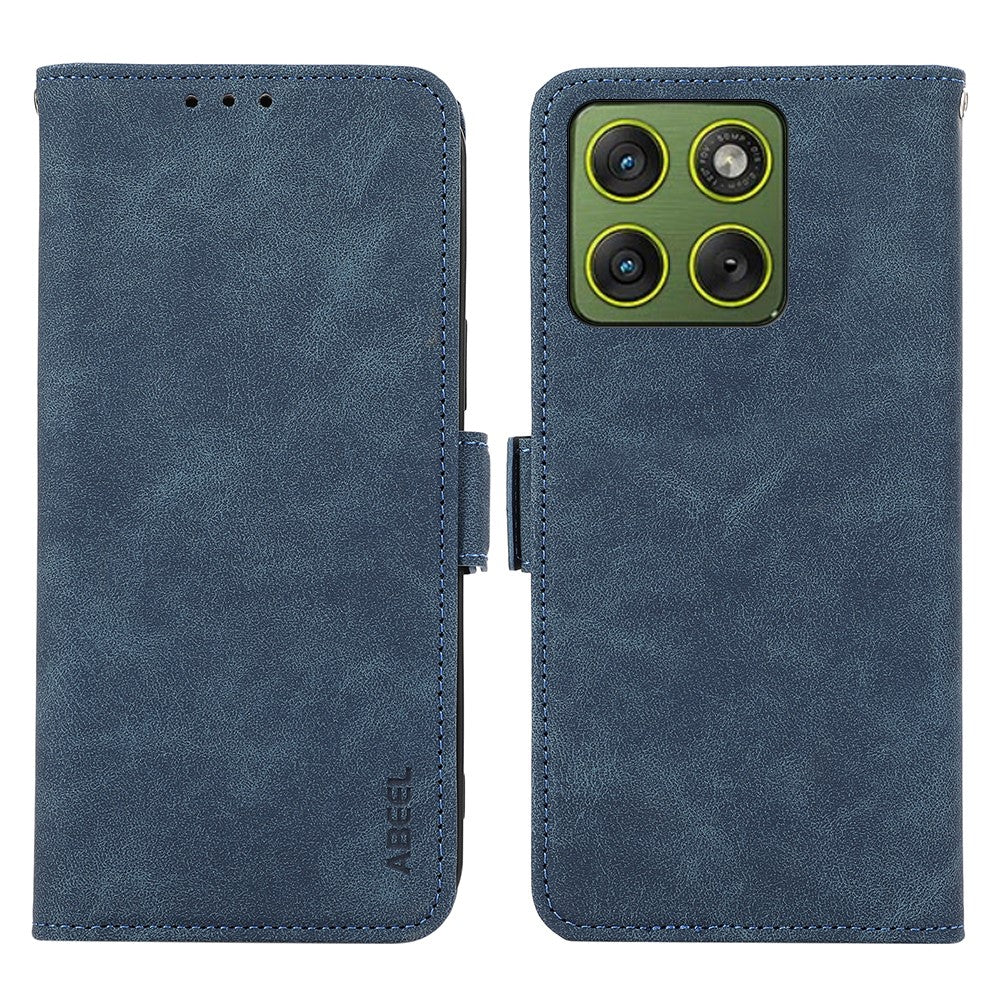 ABEEL For Motorola Edge 70 5G Case PU Leather Folio Stand View RFID Blocking Phone Cover - Blue