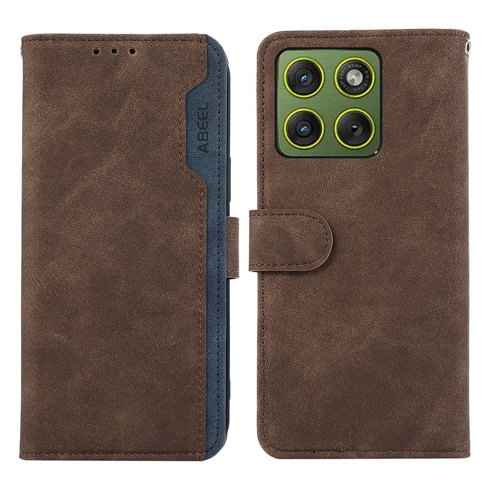 ABEEL For Motorola Edge 70 5G Case Color Splicing Leather Flip Phone Cover RFID Blocking - Brown