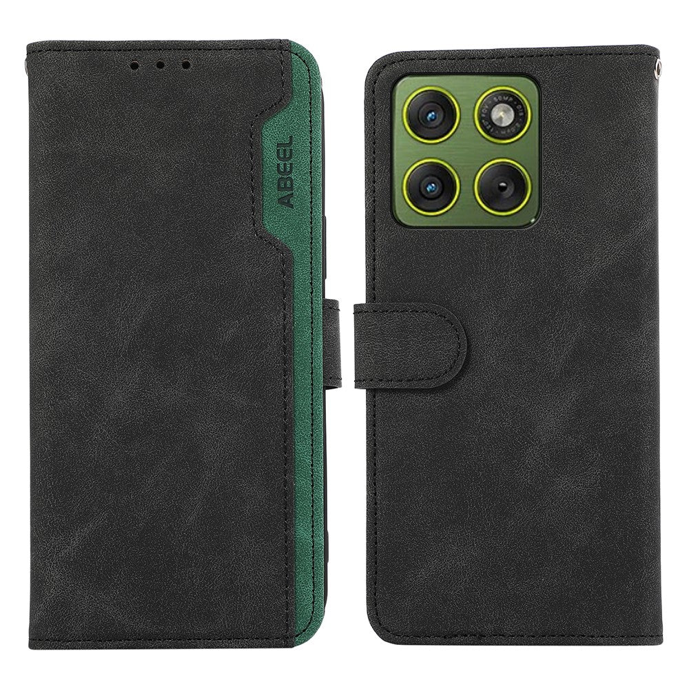 ABEEL For Motorola Edge 70 5G Case Color Splicing Leather Flip Phone Cover RFID Blocking - Black