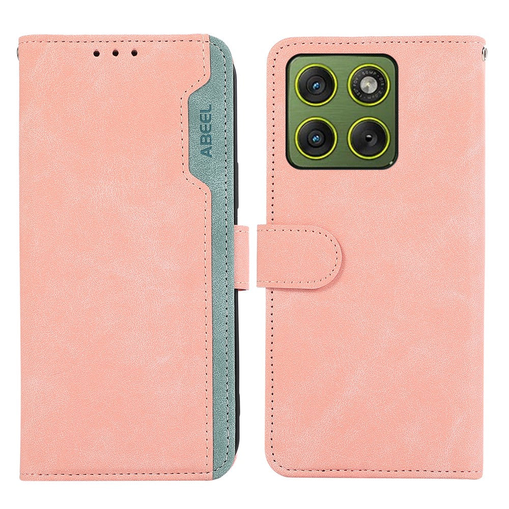 ABEEL For Motorola Edge 70 5G Case Color Splicing Leather Flip Phone Cover RFID Blocking - Pink