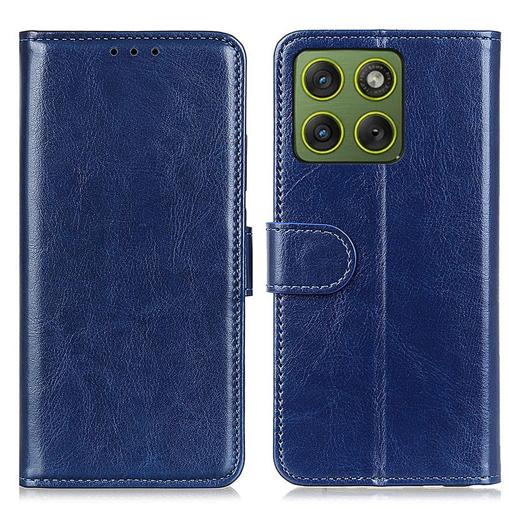 For Motorola Edge 70 5G Case Crazy Horse Texture PU Leather Phone Stand Cover - Blue