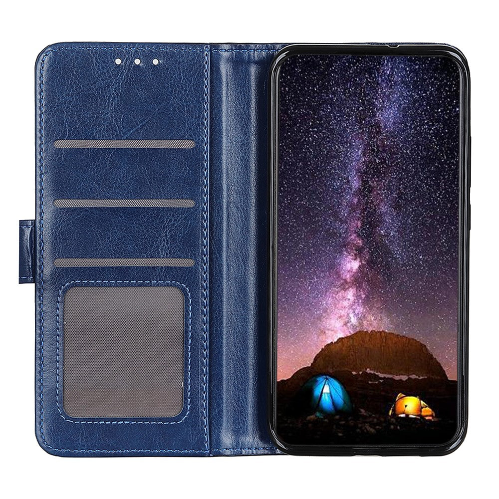 For Motorola Edge 70 5G Case Crazy Horse Texture PU Leather Phone Stand Cover - Blue