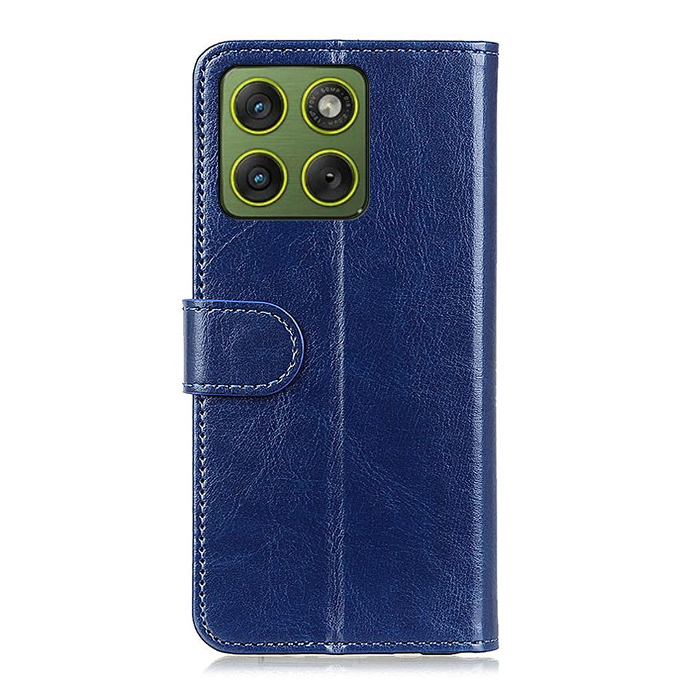For Motorola Edge 70 5G Case Crazy Horse Texture PU Leather Phone Stand Cover - Blue