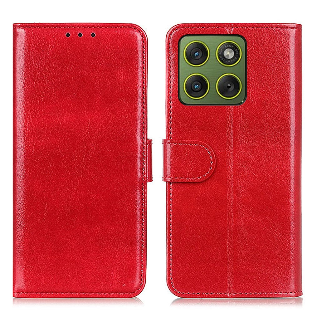 For Motorola Edge 70 5G Case Crazy Horse Texture PU Leather Phone Stand Cover - Red