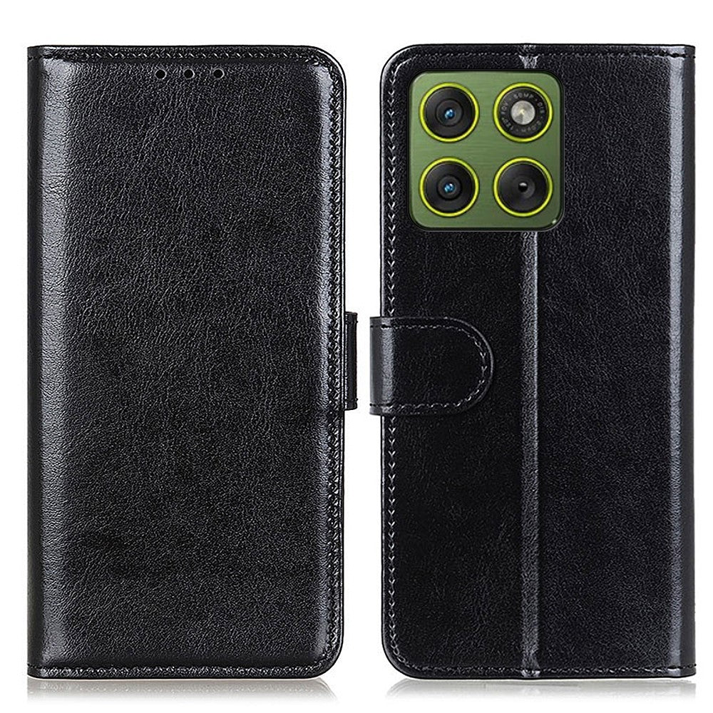 For Motorola Edge 70 5G Case Crazy Horse Texture PU Leather Phone Stand Cover - Black