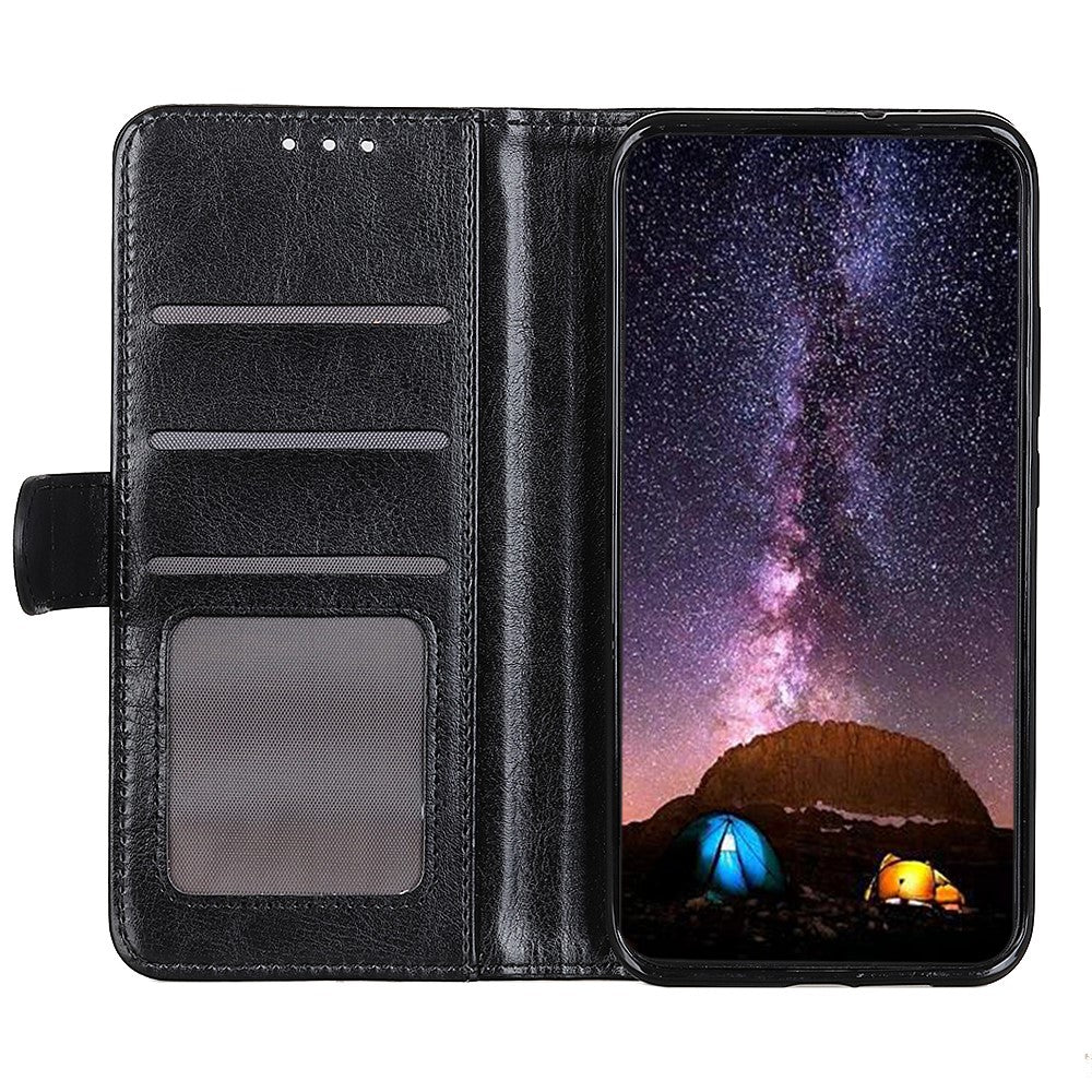 For Motorola Edge 70 5G Case Crazy Horse Texture PU Leather Phone Stand Cover - Black