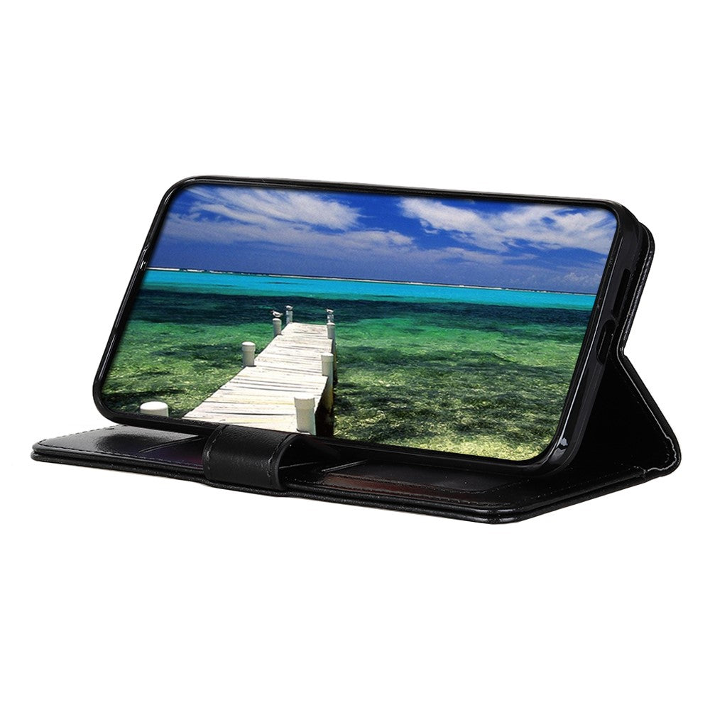 For Motorola Edge 70 5G Case Crazy Horse Texture PU Leather Phone Stand Cover - Black
