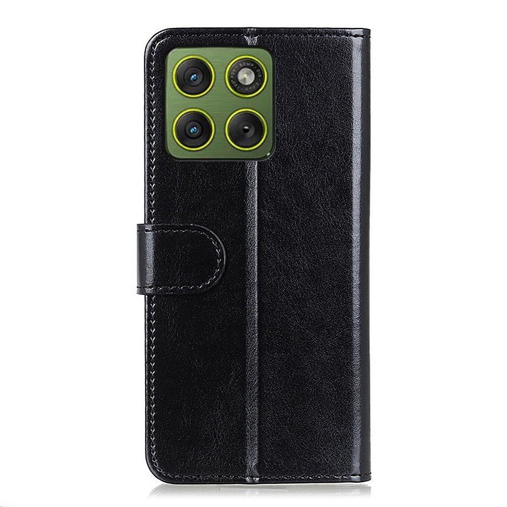 For Motorola Edge 70 5G Case Crazy Horse Texture PU Leather Phone Stand Cover - Black