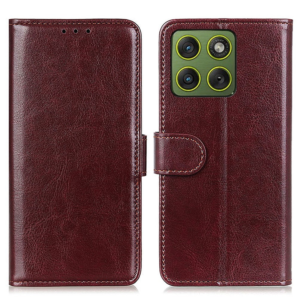 For Motorola Edge 70 5G Case Crazy Horse Texture PU Leather Phone Stand Cover - Brown