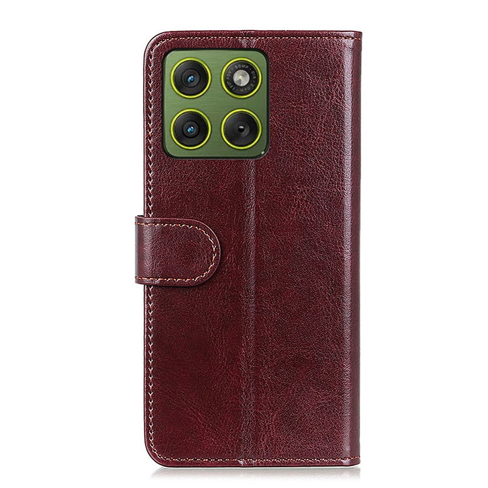 For Motorola Edge 70 5G Case Crazy Horse Texture PU Leather Phone Stand Cover - Brown