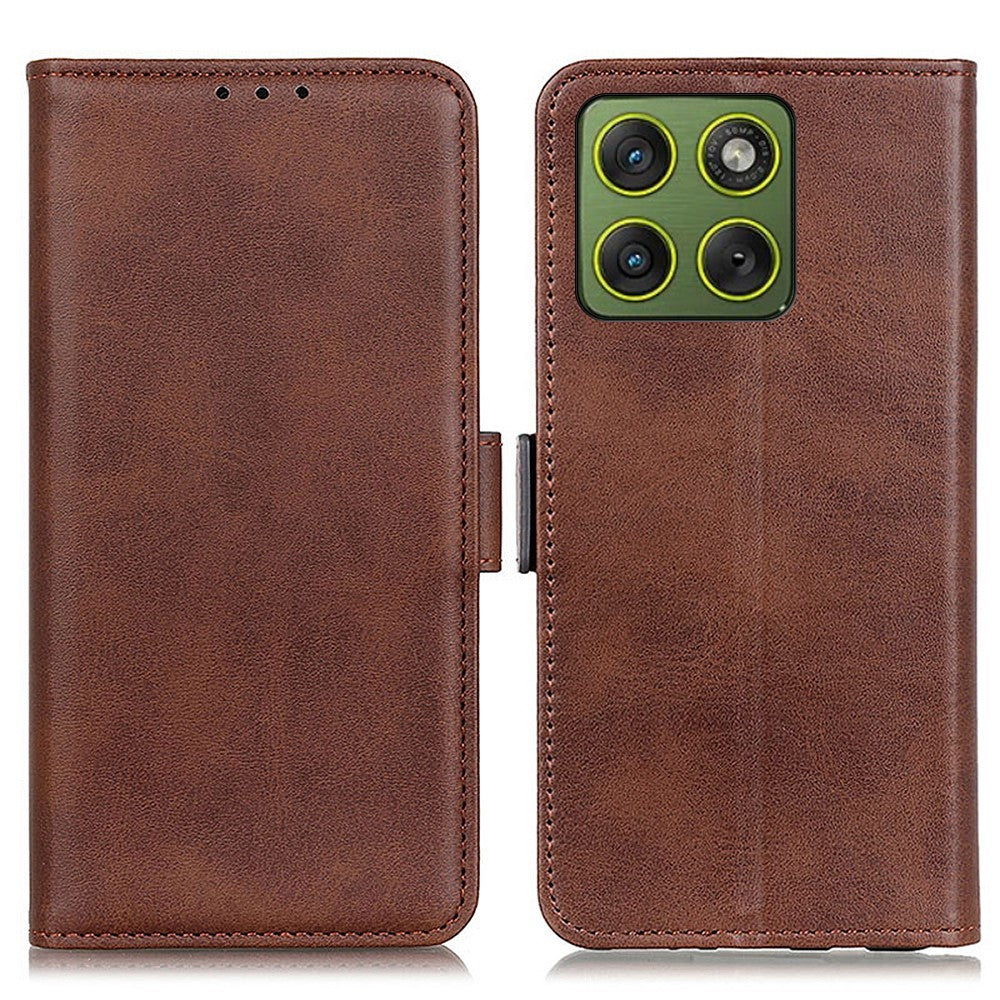 For Motorola Edge 70 5G Case Stand Cowhide Texture PU Leather Phone Cover - Brown