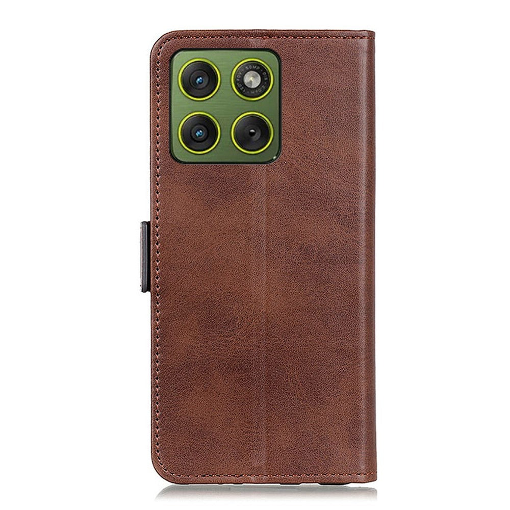 For Motorola Edge 70 5G Case Stand Cowhide Texture PU Leather Phone Cover - Brown