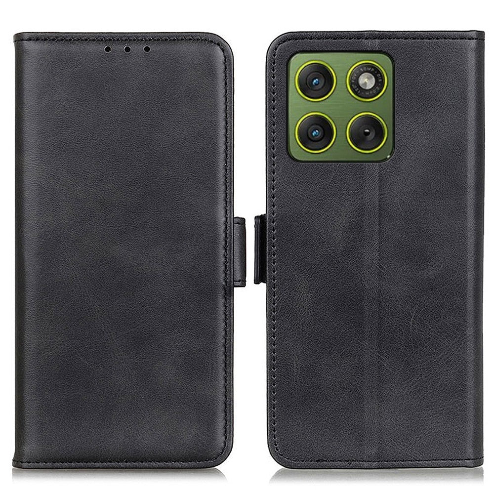 For Motorola Edge 70 5G Case Stand Cowhide Texture PU Leather Phone Cover - Black