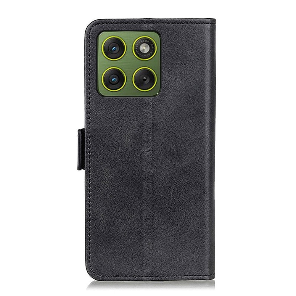 For Motorola Edge 70 5G Case Stand Cowhide Texture PU Leather Phone Cover - Black