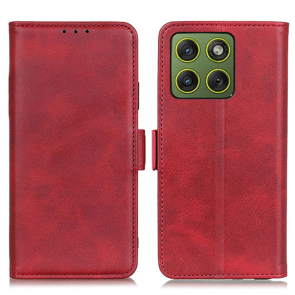 For Motorola Edge 70 5G Case Stand Cowhide Texture PU Leather Phone Cover - Red