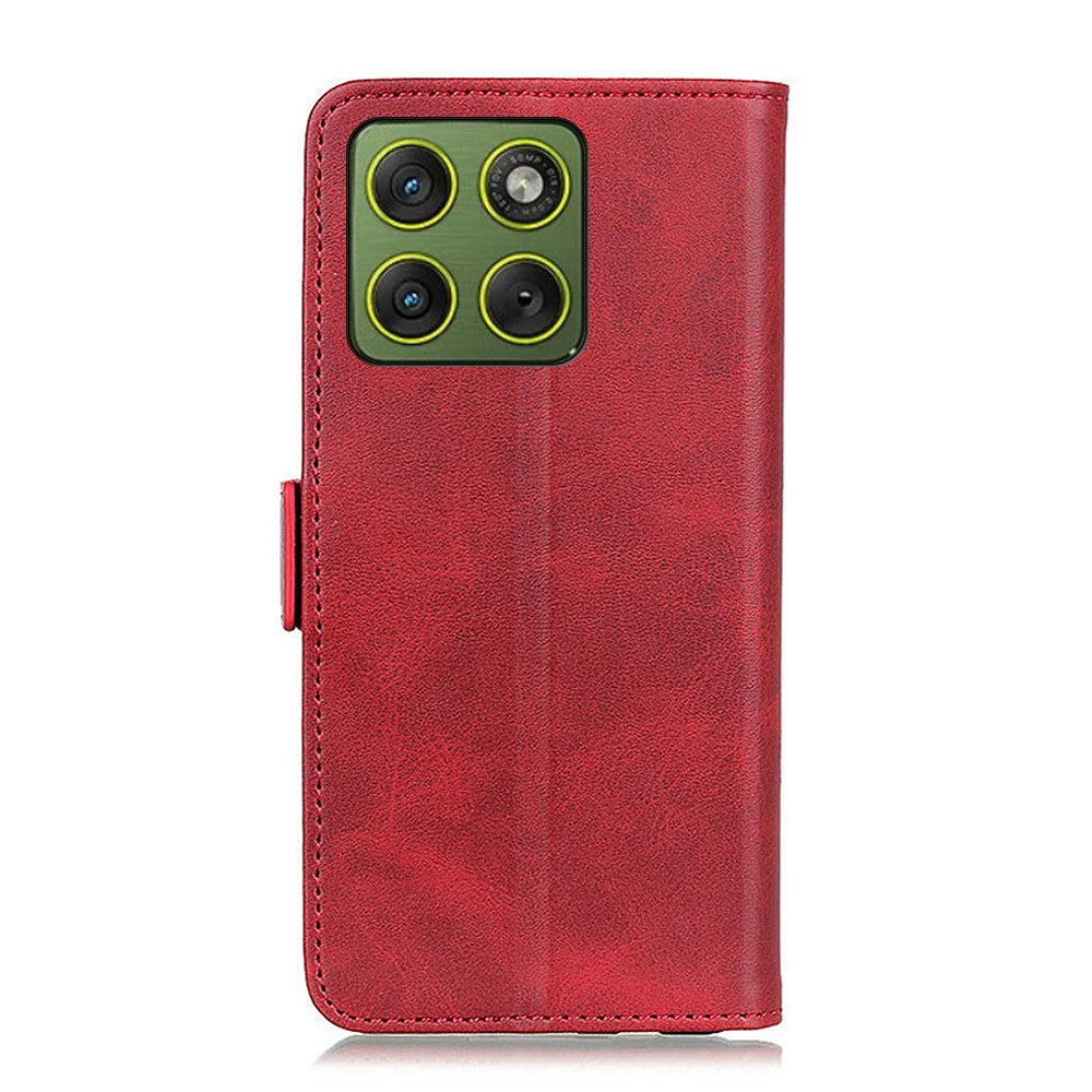 For Motorola Edge 70 5G Case Stand Cowhide Texture PU Leather Phone Cover - Red