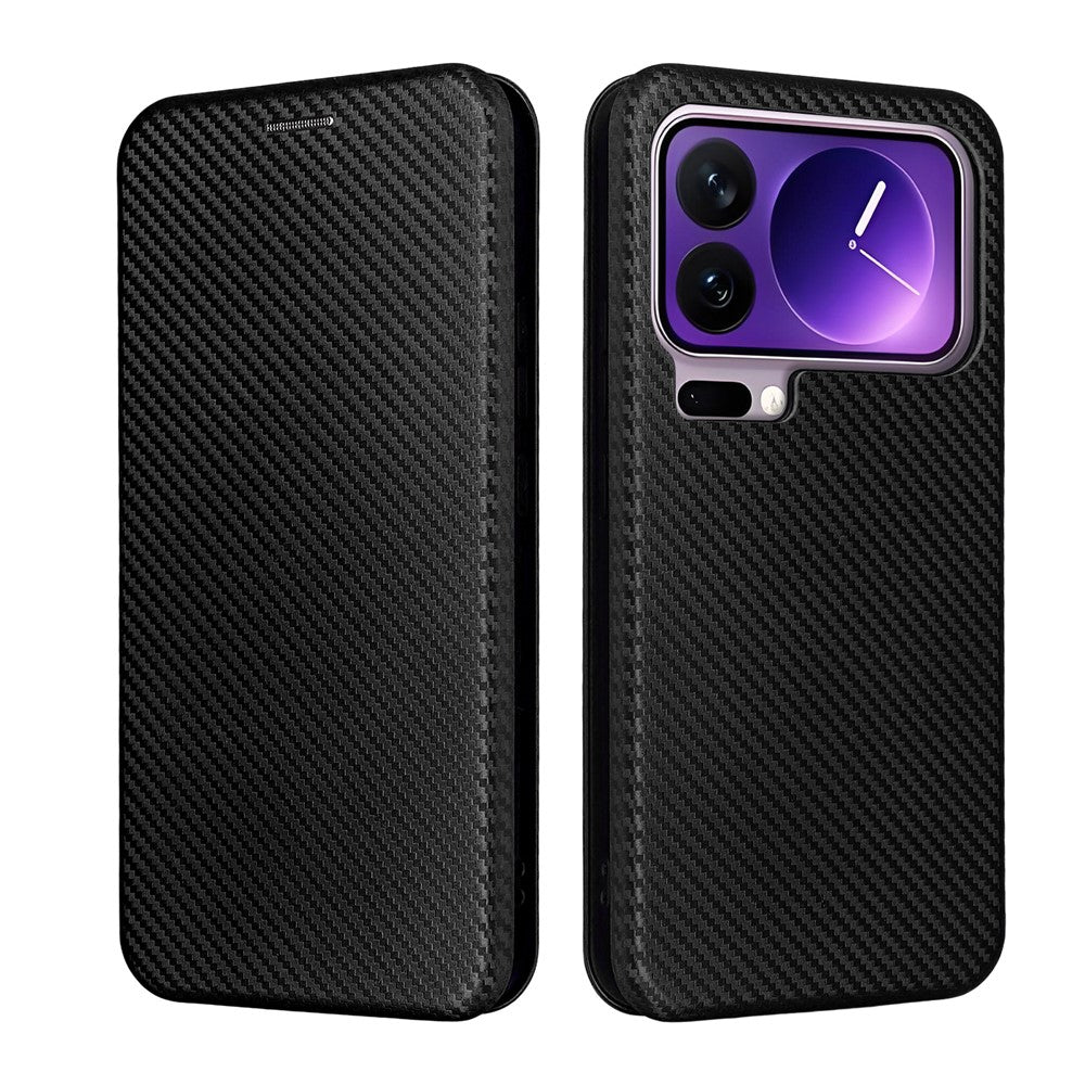 For Xiaomi 17 Pro Max Case Carbon Fiber Texture Drop-Proof PU Leather Phone Cover - Black