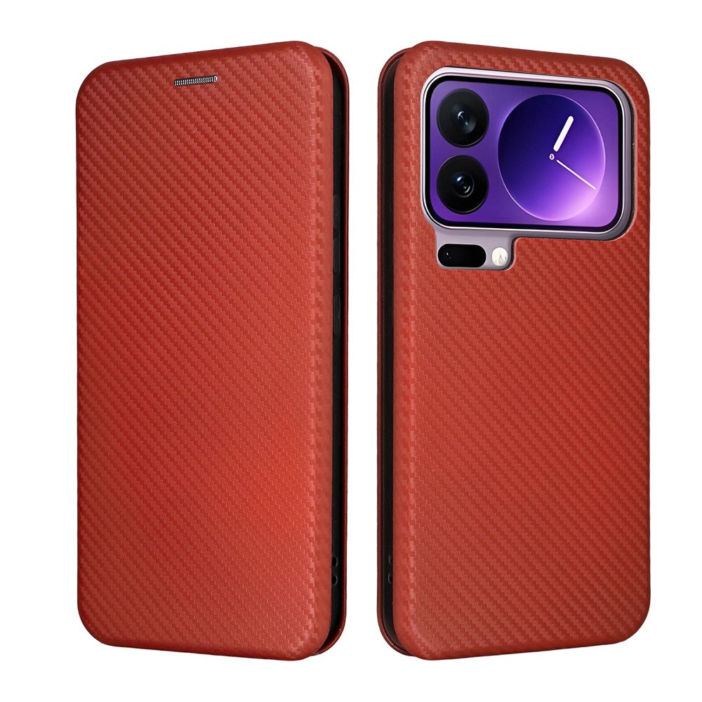For Xiaomi 17 Pro Max Case Carbon Fiber Texture Drop-Proof PU Leather Phone Cover - Brown