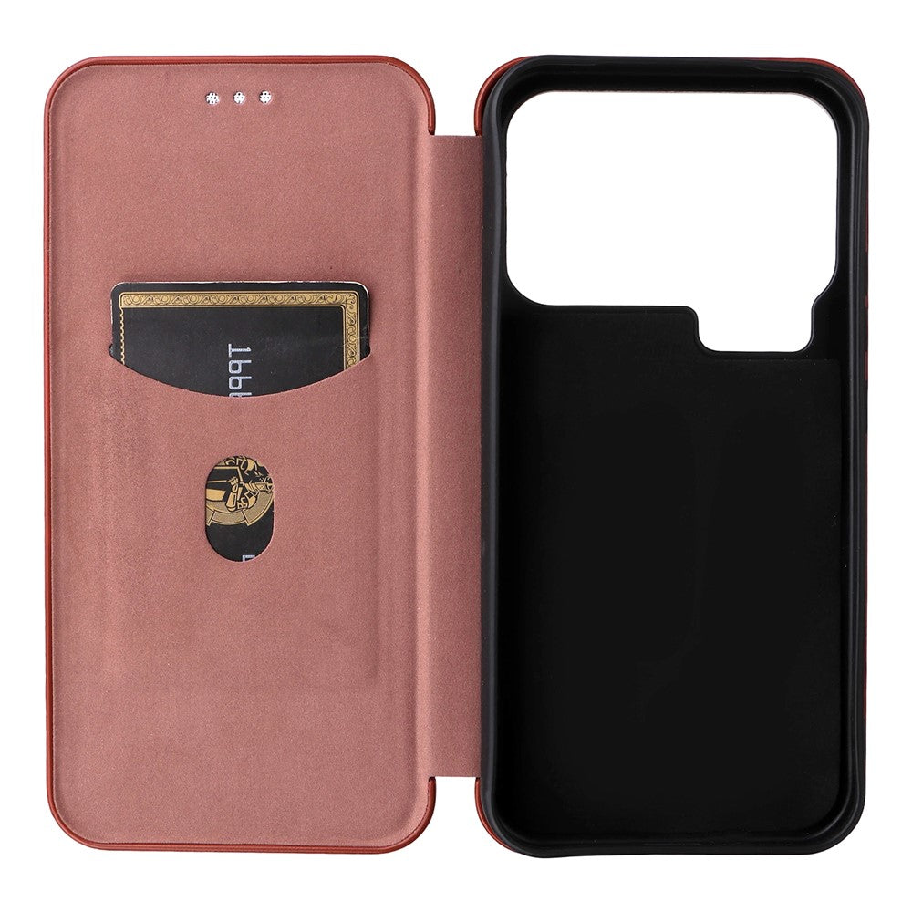 For Xiaomi 17 Pro Max Case Carbon Fiber Texture Drop-Proof PU Leather Phone Cover - Brown
