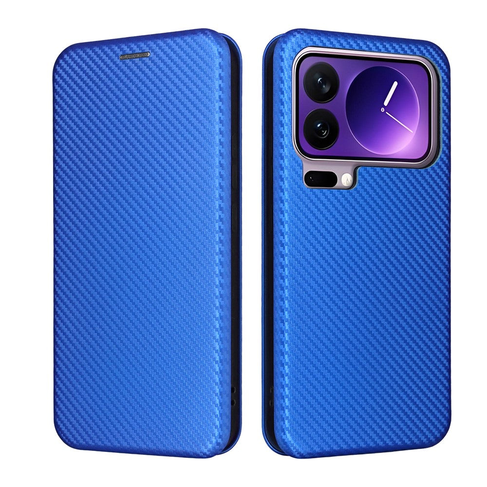 For Xiaomi 17 Pro Max Case Carbon Fiber Texture Drop-Proof PU Leather Phone Cover - Blue