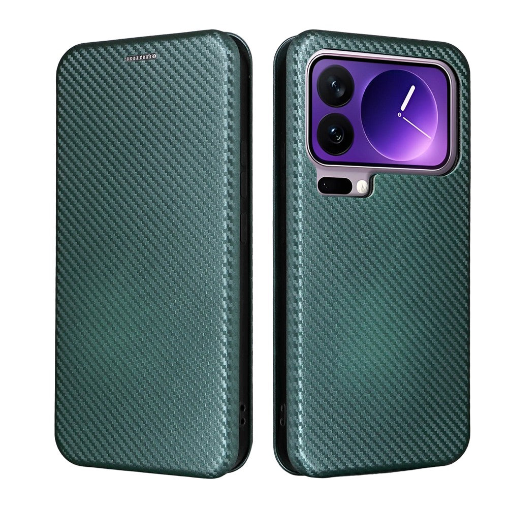 For Xiaomi 17 Pro Max Case Carbon Fiber Texture Drop-Proof PU Leather Phone Cover - Green