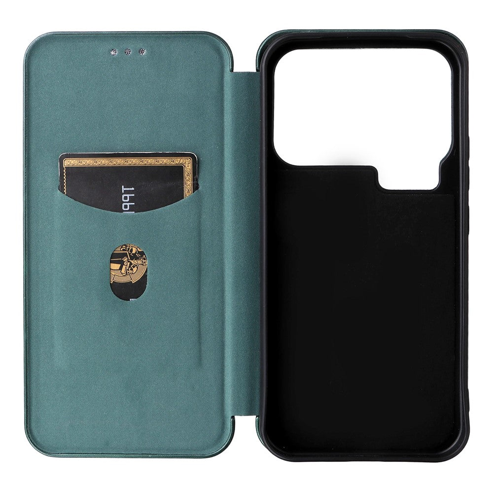 For Xiaomi 17 Pro Max Case Carbon Fiber Texture Drop-Proof PU Leather Phone Cover - Green