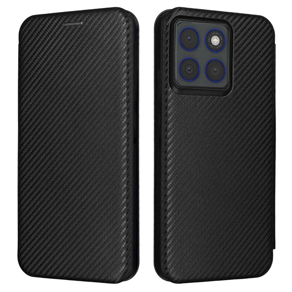 For Motorola Edge 70 5G Case Carbon Fiber Texture Drop-Proof PU Leather Phone Cover - Black