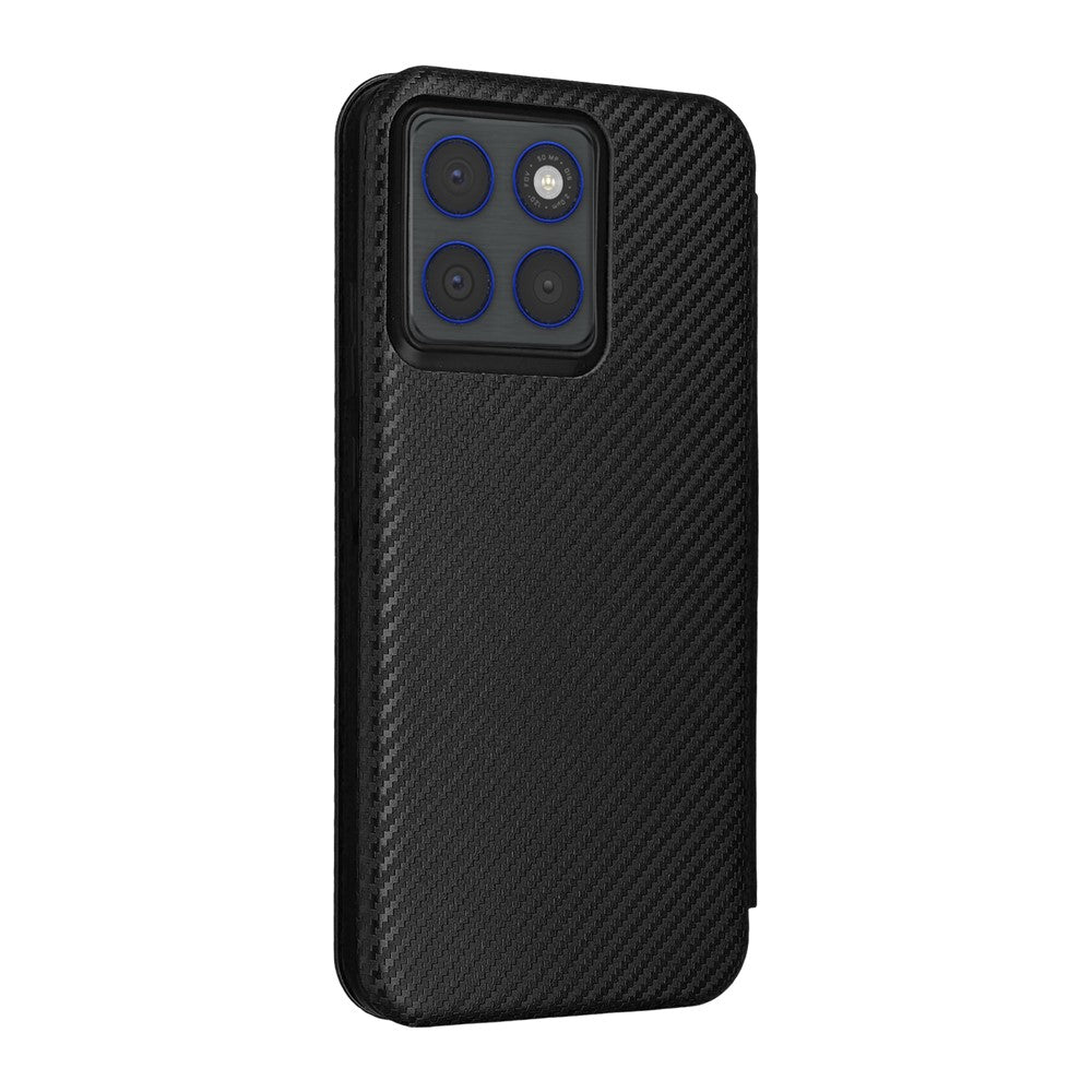 For Motorola Edge 70 5G Case Carbon Fiber Texture Drop-Proof PU Leather Phone Cover - Black