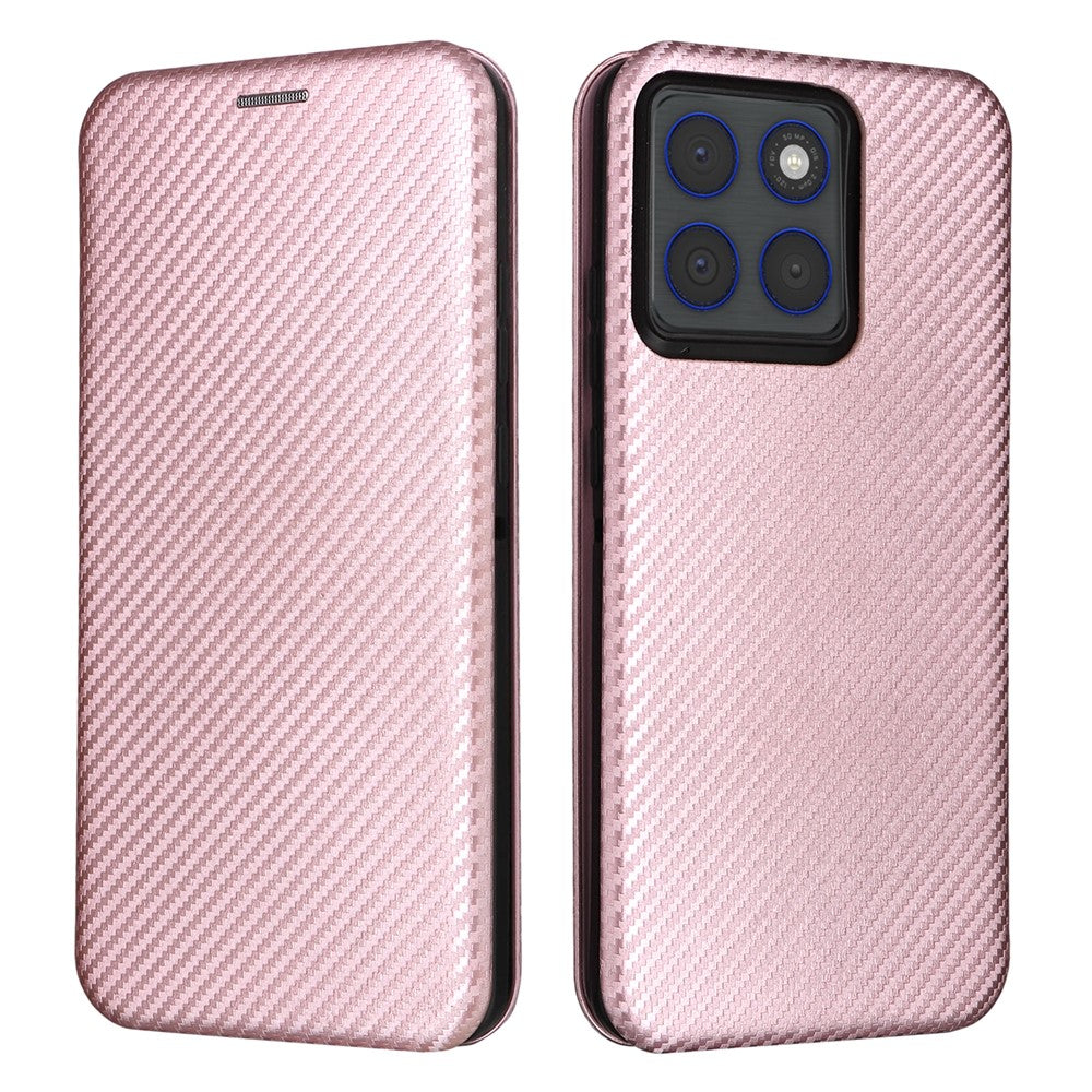 For Motorola Edge 70 5G Case Carbon Fiber Texture Drop-Proof PU Leather Phone Cover - Rose Gold