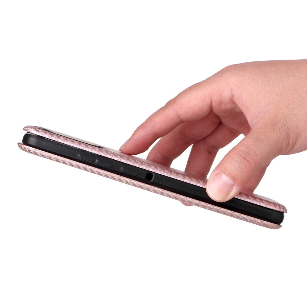 For Motorola Edge 70 5G Case Carbon Fiber Texture Drop-Proof PU Leather Phone Cover - Rose Gold