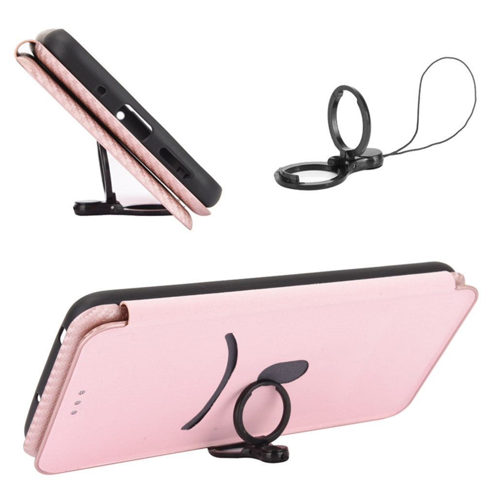 For Motorola Edge 70 5G Case Carbon Fiber Texture Drop-Proof PU Leather Phone Cover - Rose Gold