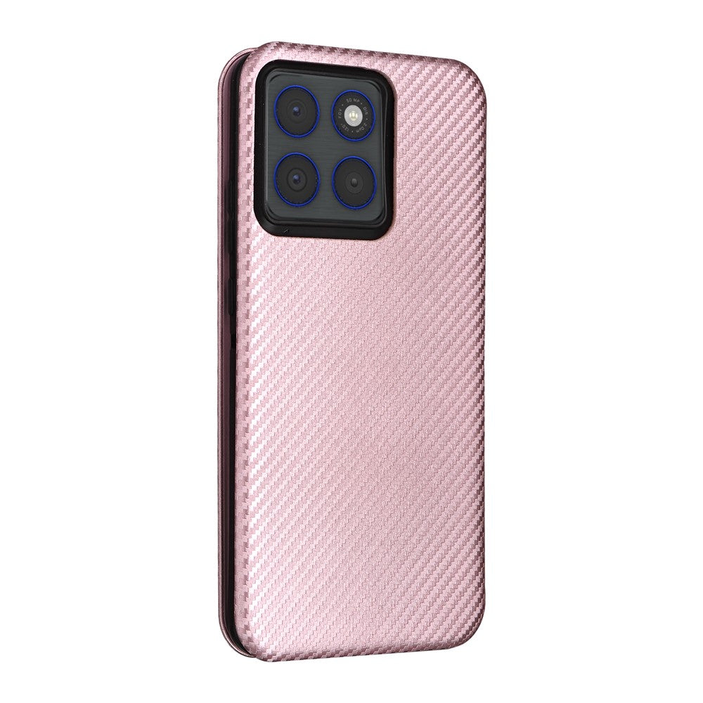 For Motorola Edge 70 5G Case Carbon Fiber Texture Drop-Proof PU Leather Phone Cover - Rose Gold