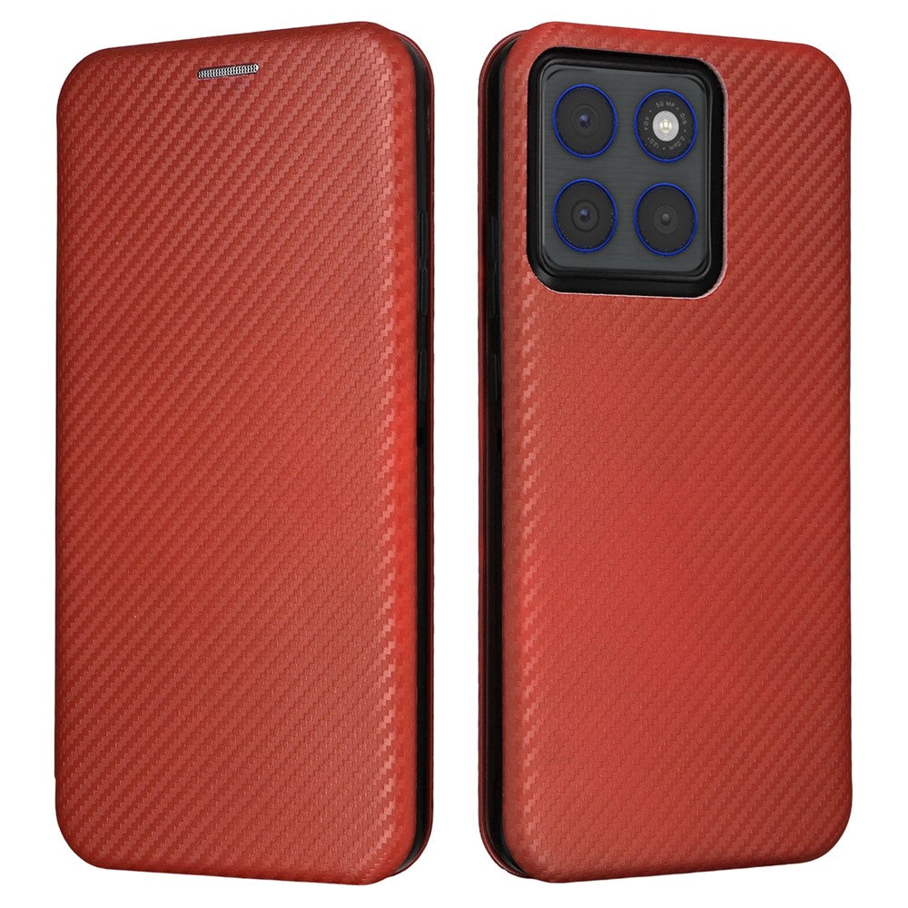 For Motorola Edge 70 5G Case Carbon Fiber Texture Drop-Proof PU Leather Phone Cover - Brown
