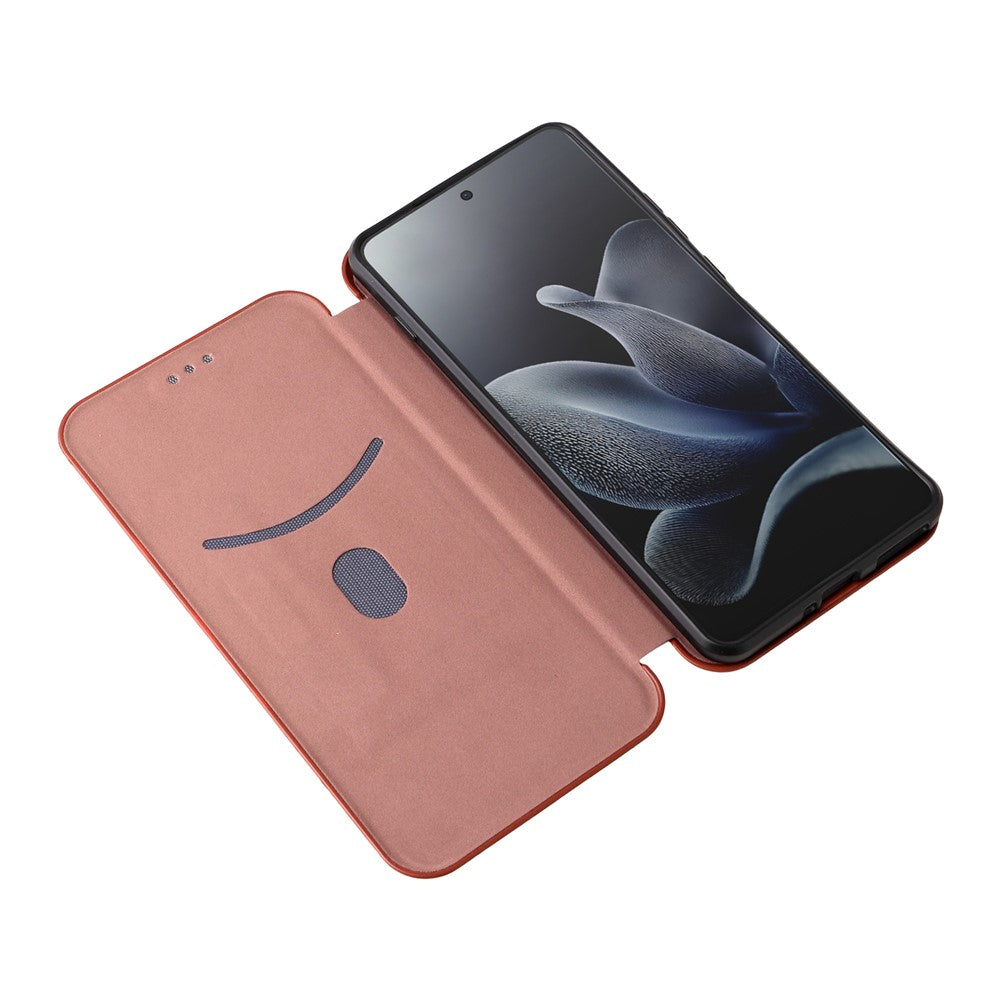 For Motorola Edge 70 5G Case Carbon Fiber Texture Drop-Proof PU Leather Phone Cover - Brown