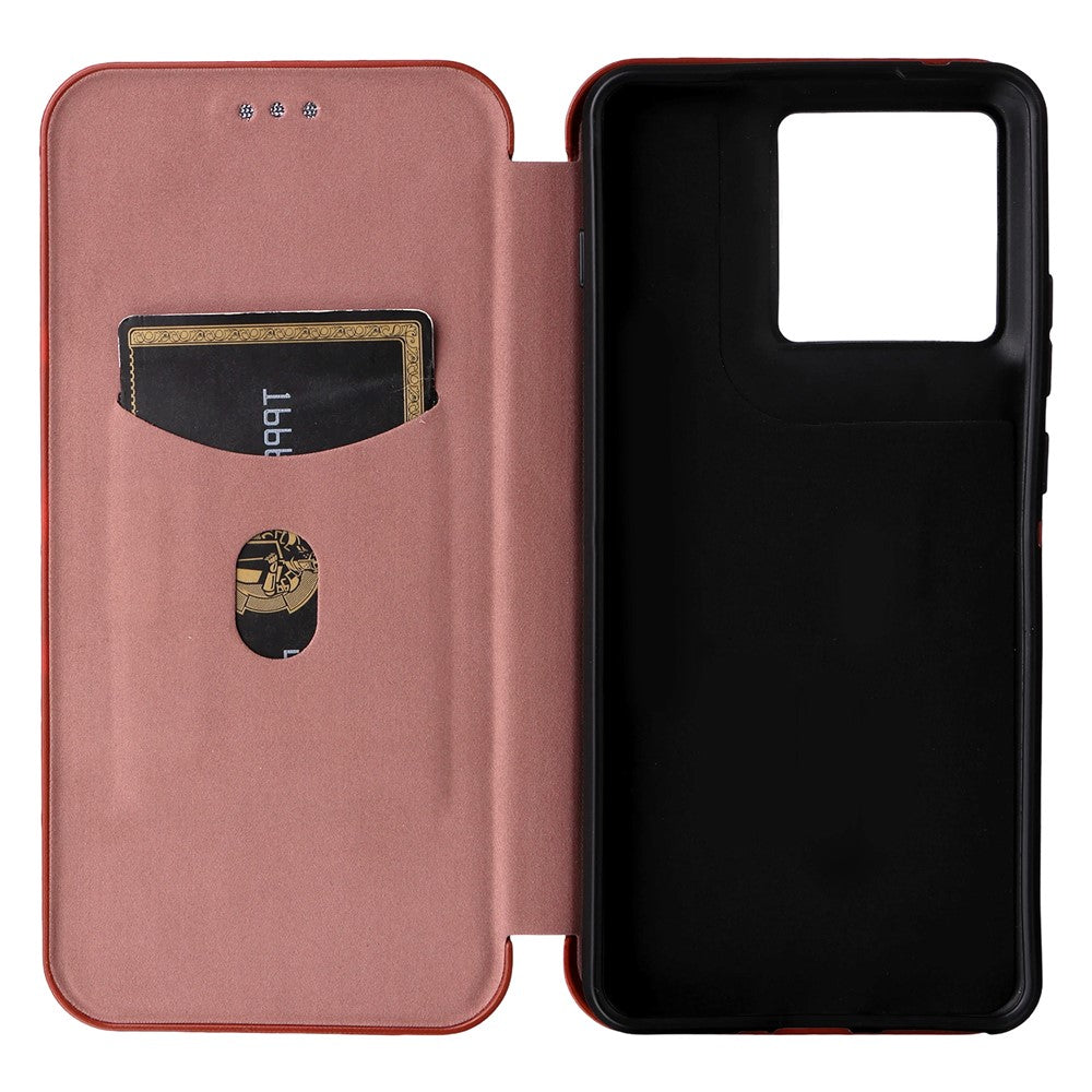 For Motorola Edge 70 5G Case Carbon Fiber Texture Drop-Proof PU Leather Phone Cover - Brown