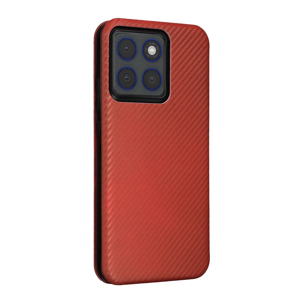 For Motorola Edge 70 5G Case Carbon Fiber Texture Drop-Proof PU Leather Phone Cover - Brown