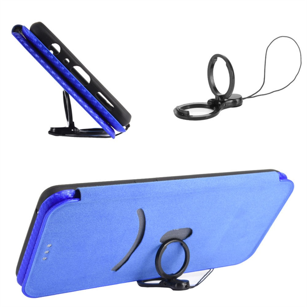 For Motorola Edge 70 5G Case Carbon Fiber Texture Drop-Proof PU Leather Phone Cover - Blue