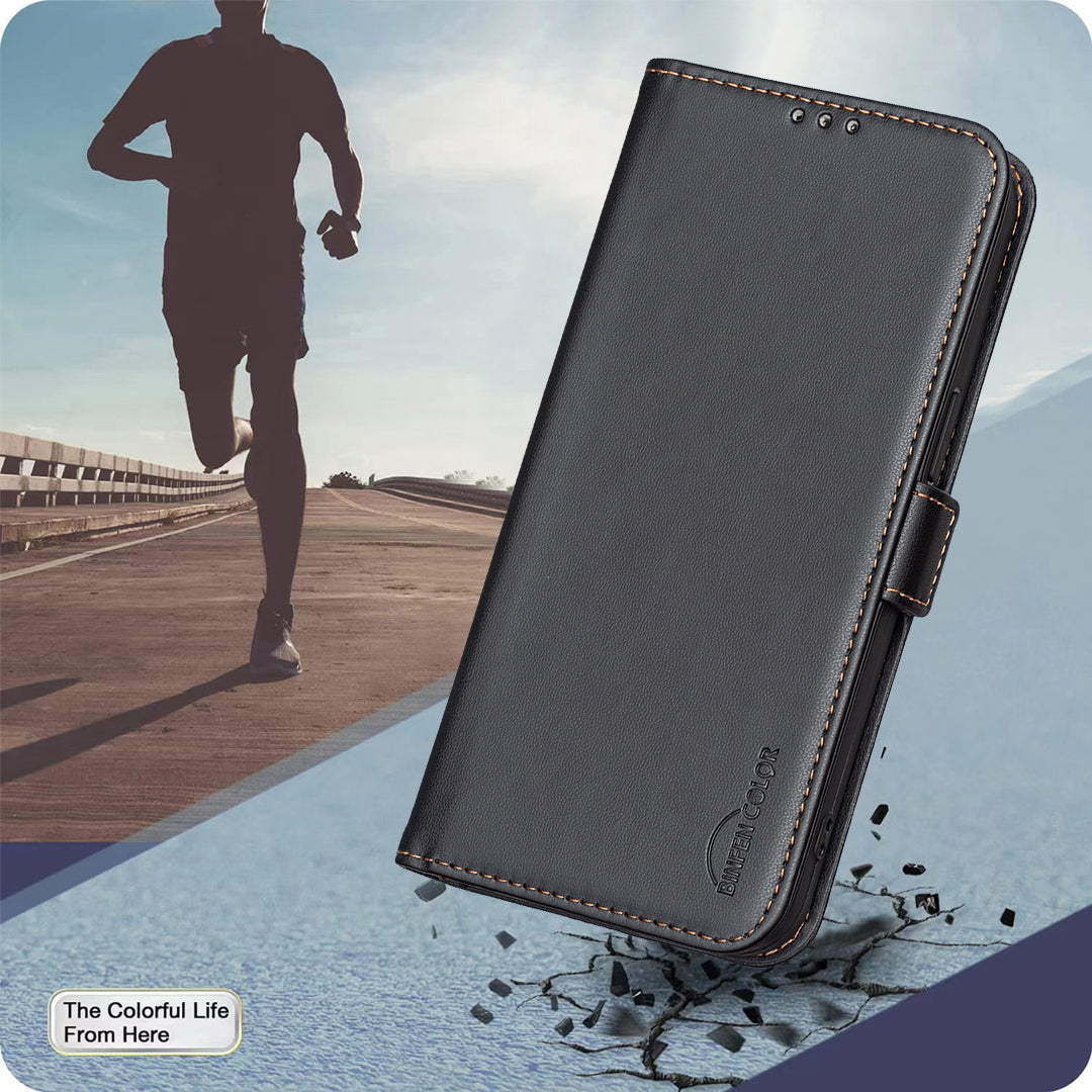 For Samsung Galaxy A57 5G Case BINFEN COLOR BF31  PU Leather Flip Folio Phone Wallet Cover - Black