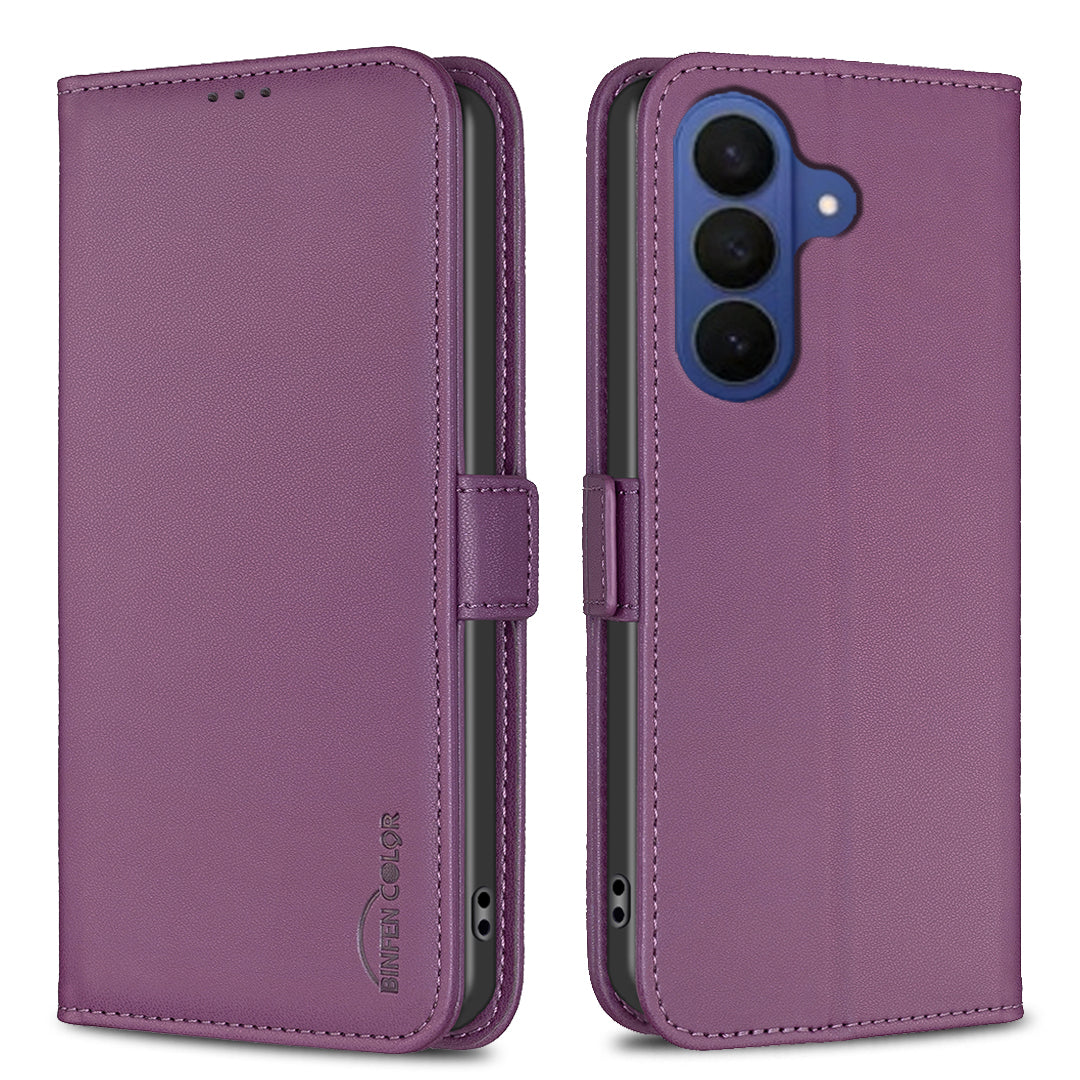 For Samsung Galaxy A57 5G Case BINFEN COLOR BF31  PU Leather Flip Folio Phone Wallet Cover - Dark Purple
