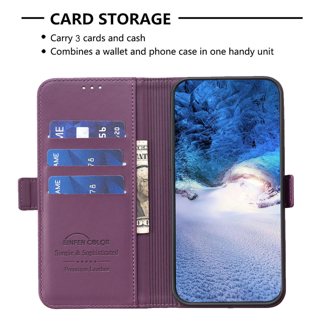 For Samsung Galaxy A57 5G Case BINFEN COLOR BF31  PU Leather Flip Folio Phone Wallet Cover - Dark Purple