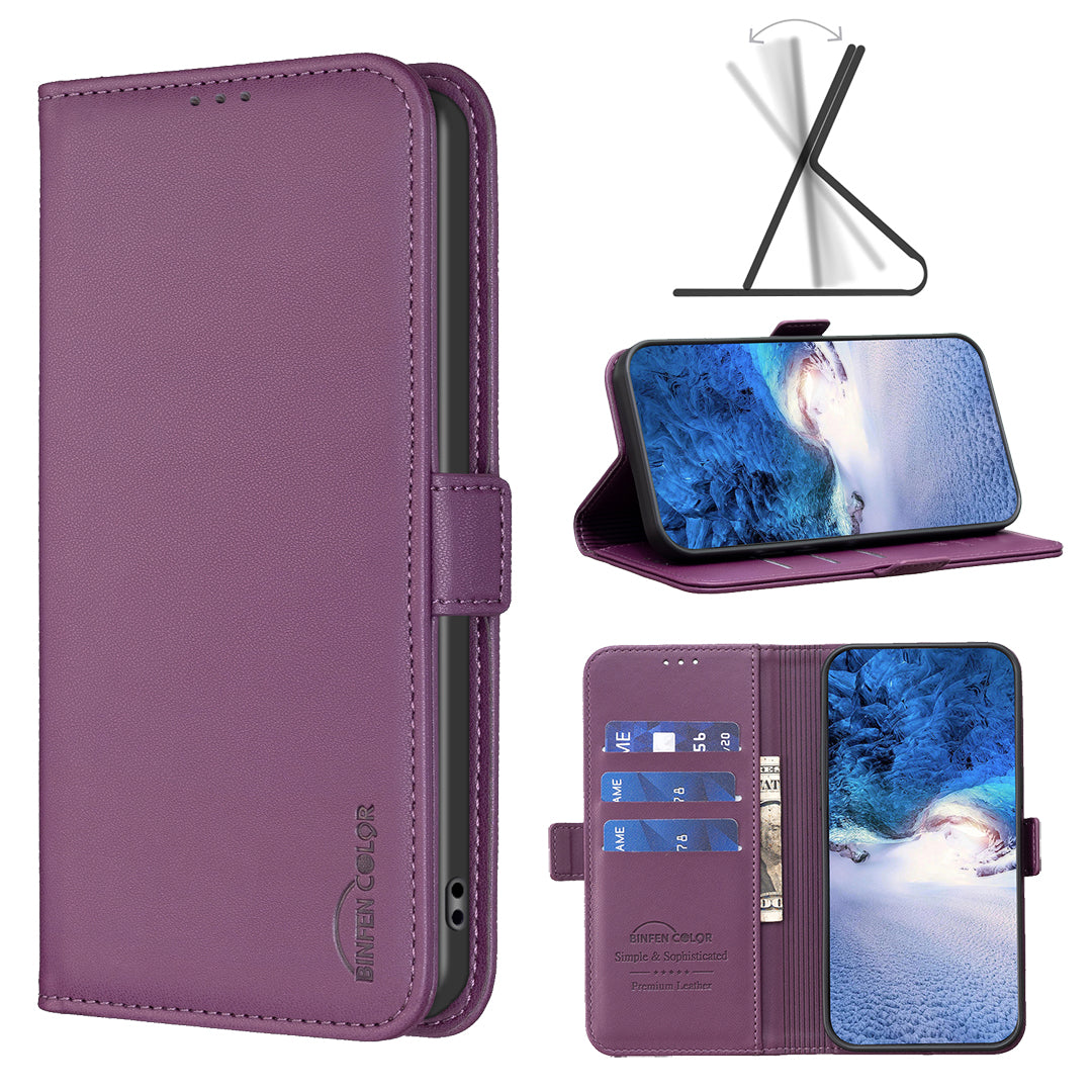 For Samsung Galaxy A57 5G Case BINFEN COLOR BF31  PU Leather Flip Folio Phone Wallet Cover - Dark Purple
