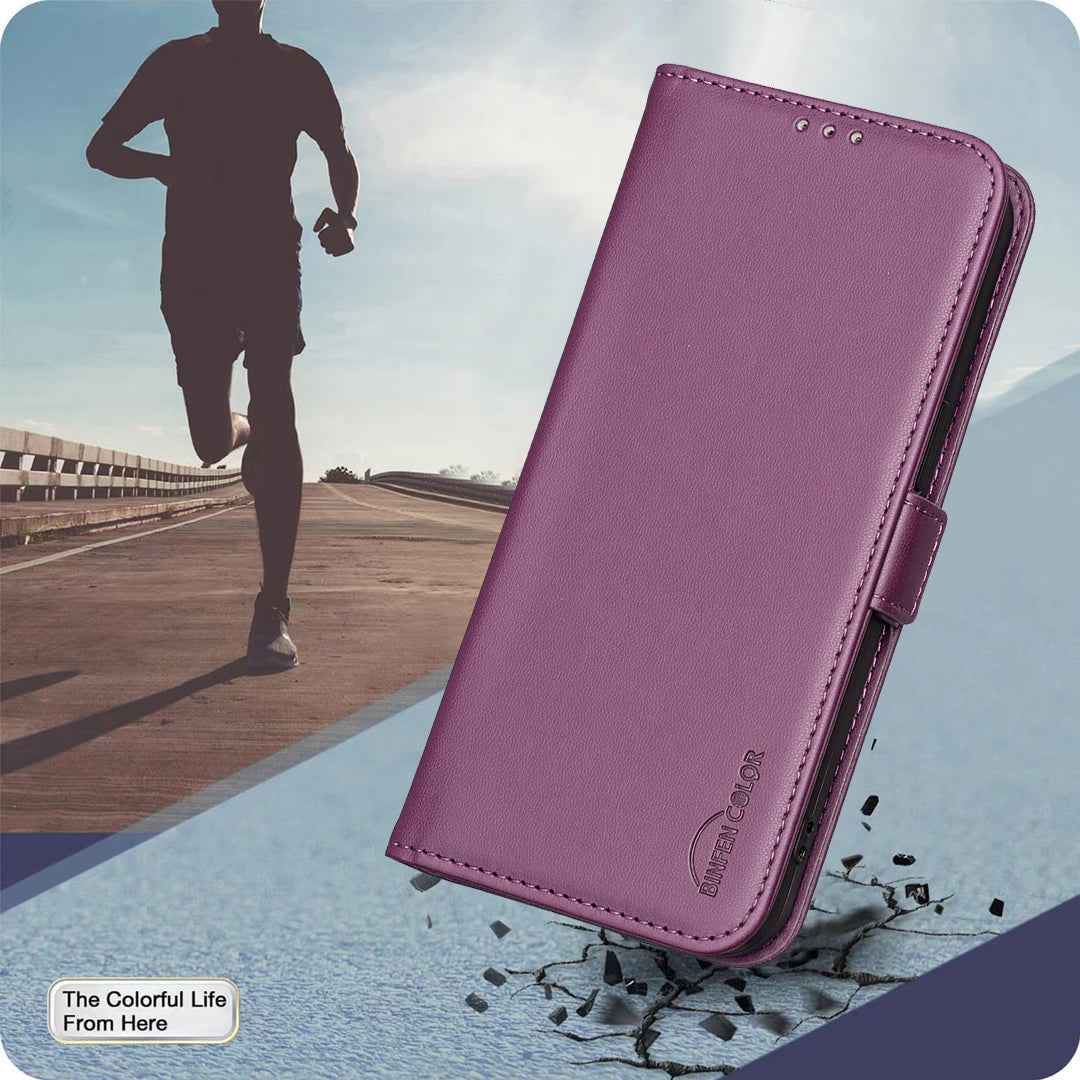 For Samsung Galaxy A57 5G Case BINFEN COLOR BF31  PU Leather Flip Folio Phone Wallet Cover - Dark Purple